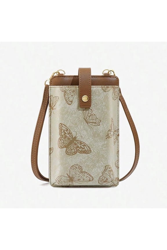 Butterflies Crossbody Wallet for Women, Leather Small Travel Handbag with Phone Holder, Compact Organizer with Card Slots and Adjustable Strap(Green)