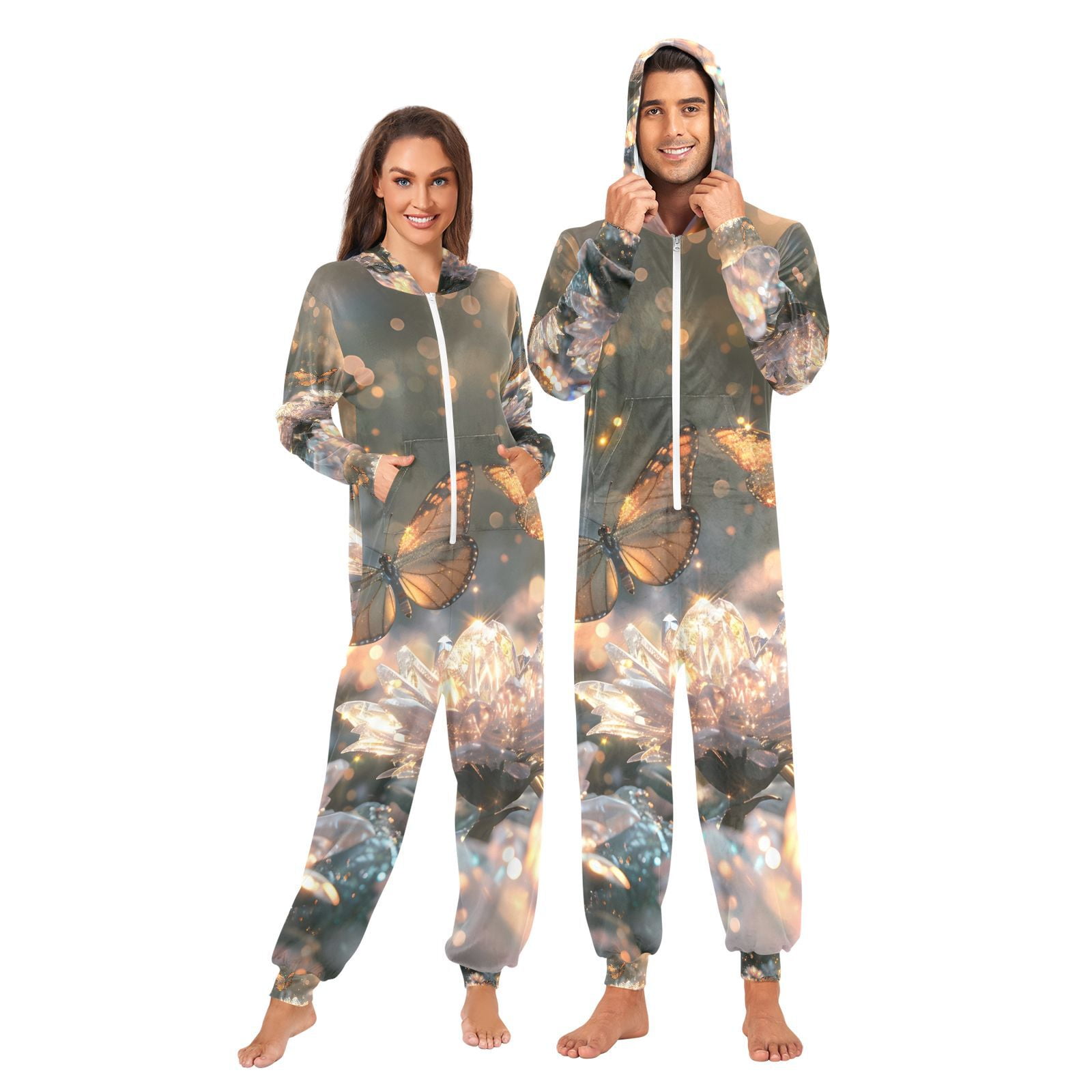 Butterflies Crystal Flowers Adult Onesie Pajamas Slim Fit Christmas One ...