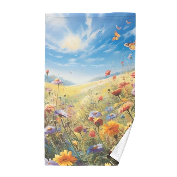 Butterflies Daisy Flowers Cotton Face Towels Soft Hand Towel Absorbent Bathroom Towel for Kitchen Hotel Decoration