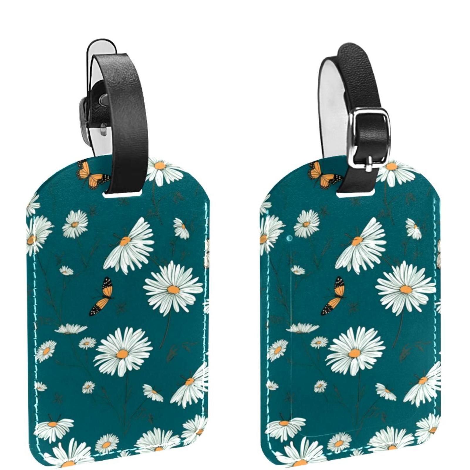 Butterflies Daisy Luggage Tags for Suitcases, PU Leather Name ID Labels