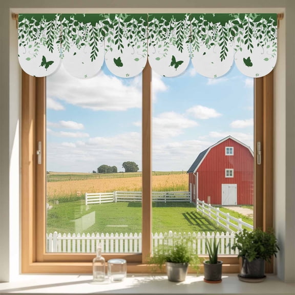 Butterflies Door Banner Spring Green Butterfly Falling Leaf Plant Silhouette Small Scalloped Hanging Banner for Door, Hanging Flag Backdrop Decoration for Wall Window Party 3pcs, 8 x 12 Inch
