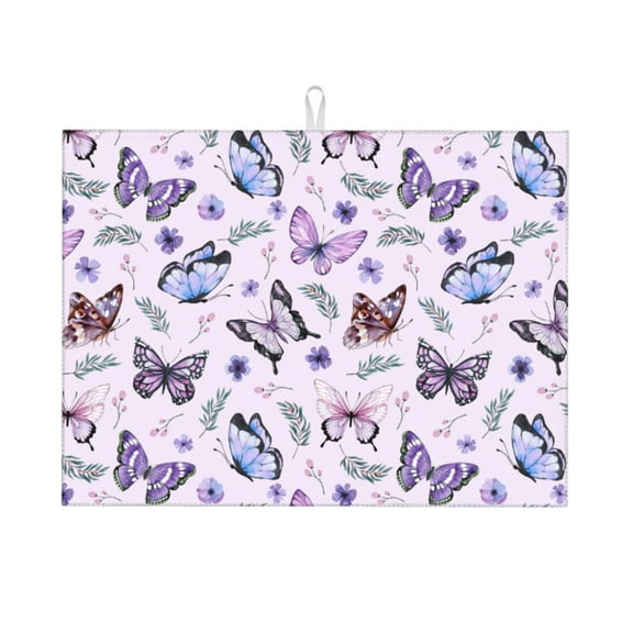 Butterflies Drying Mat 18” X 24” – Absorbent Microfiber Kitchen Counter Mat For Dishes, Utensils & Produce | Non-Slip, Quick-Dry, Machine Washable