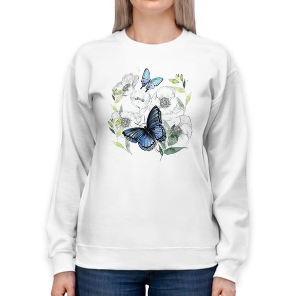Butterflies Floral Art Sweatshirt Women -Jennifer Paxton Parker Designs, Female x-Large