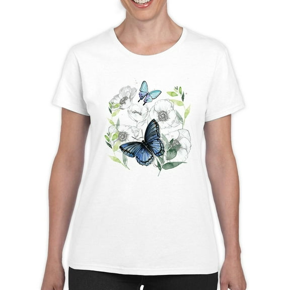 Butterflies Floral Art T-Shirt Women -Jennifer Paxton Parker Designs, Female Medium