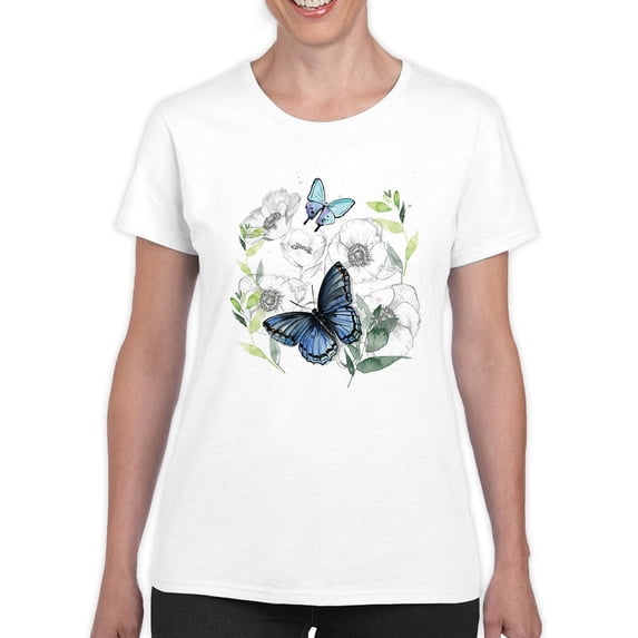 Butterflies Floral Art T-Shirt Women -Jennifer Paxton Parker Designs, Female x-Large