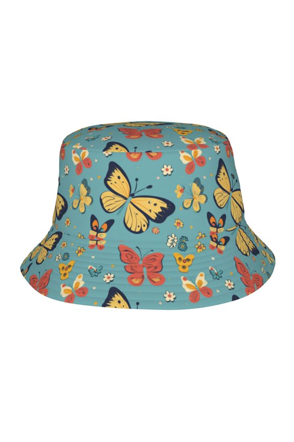 Butterflies Floral Bucket Hat, Packable Fisherman Sun Cap, Foldable UV Protection for Fishing Beach Hiking Camping