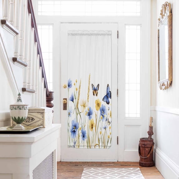 Butterflies Floral Door Curtains for Door Window, French Sidelight Front Back Door Curtains With Tieback, Country Plants Wildflower Leaves Kitchen Rod Pocket Drapes Panel, 25"x72"