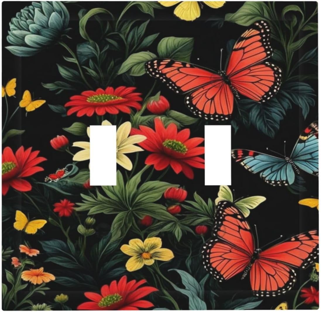 Butterflies with Flower and Leaves Light Switch Covers 2 Gang Single ...