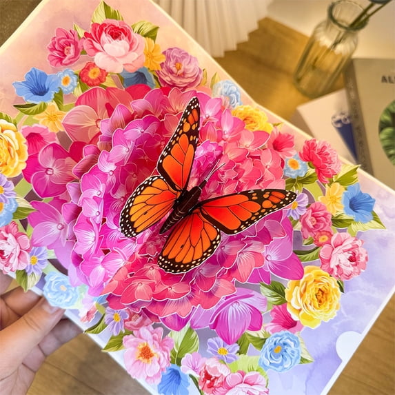 Butterflies and Flower Pop up Greeting Card with Envelope, Premium 3D Thank You Note Card for Birthday, Mother’s Day, Anniversary, Sympathy, Get Well, Floral Butterfly Design