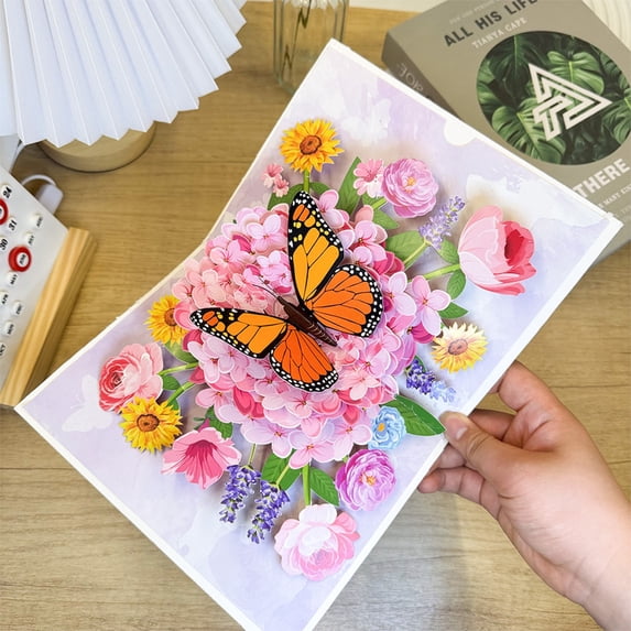 Butterflies and Flower Pop up Greeting Card with Envelope, Premium 3D Thank You Note Card for Birthday, Mother’s Day, Anniversary, Sympathy, Get Well, Floral Butterfly Design