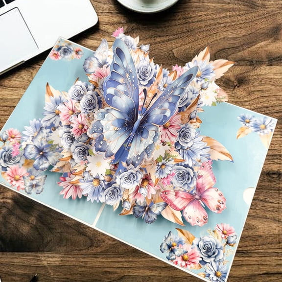 Butterflies and Flower Pop up Greeting Card with Envelope, Premium 3D Thank You Note Card for Birthday, Mother’s Day, Anniversary, Sympathy, Get Well, Floral Butterfly Design