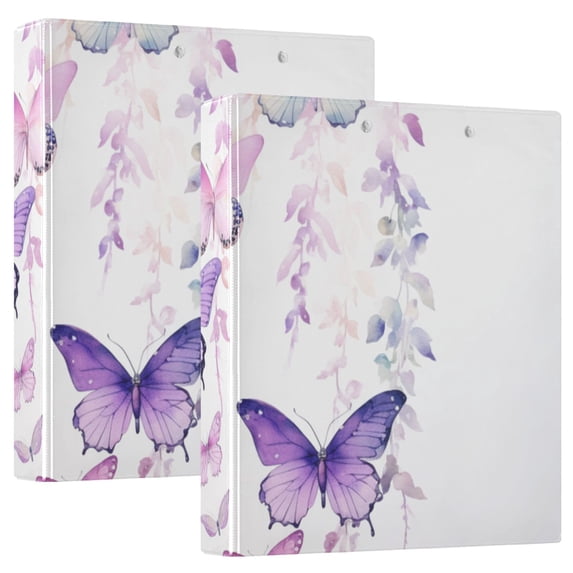 Butterflies Flowers Floral 3 Ring Binders 1.5 inch Hardcover File Folders with Interior Pockets A4 Size Organizer for School Office Hospital Set of 2
