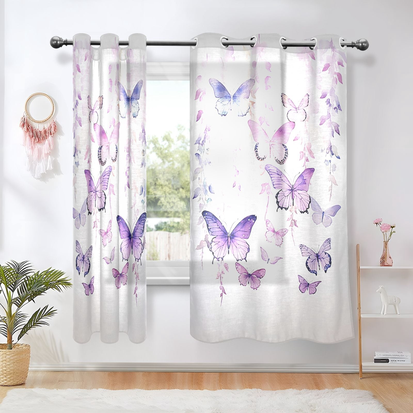 Butterflies Flowers Floral Blackout Curtains Thermal Insulation 63 inch Grommet for Bedroom Living Room Bathroom Kitchen Windows 2 Pack