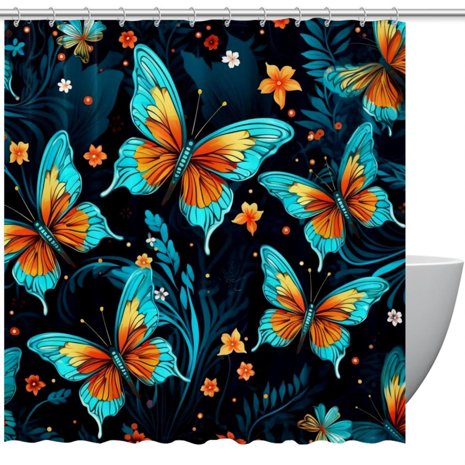 Butterflies with Flowers Floral Colorful Pattern Shower Curtain for