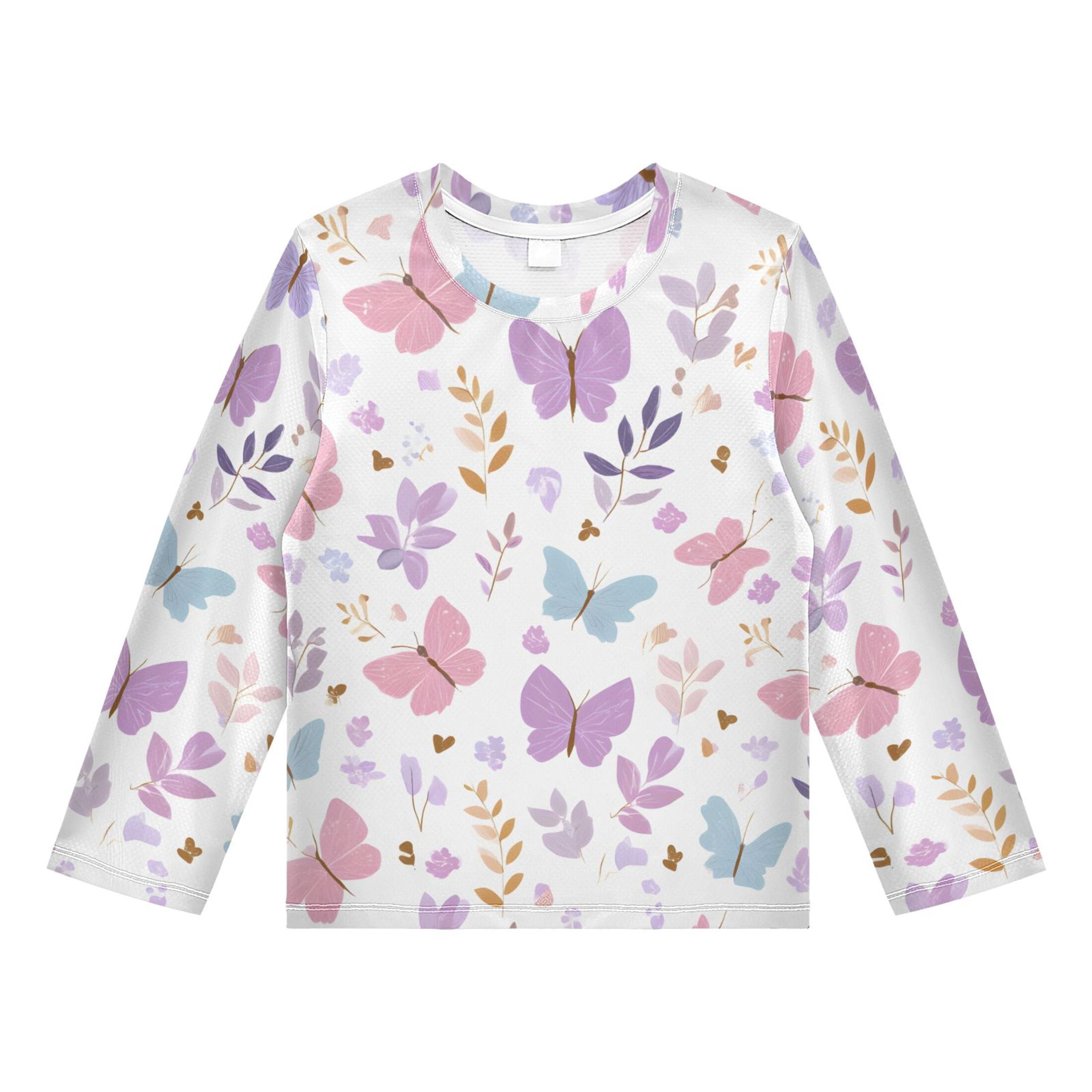 Butterflies Flowers Leaf Pattern Boys' Rash Guard Shirts UPF 50 Plus ...