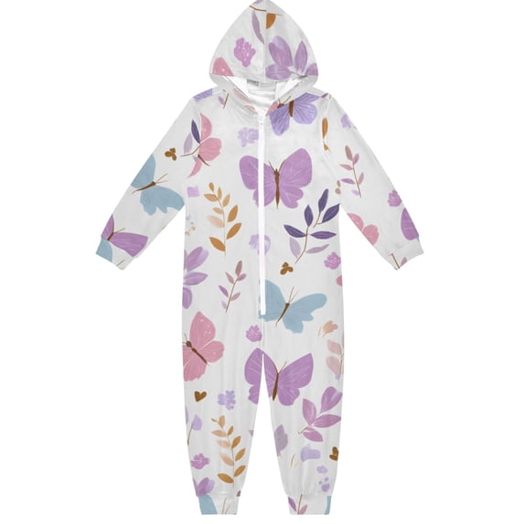 Butterflies Flowers Leaf Pattern One Piece Pajamas Soft Jumpsuit Cozy Sleep and Play Romper Zipper and Pockets 7-8T
