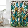 thumbnail image 1 of Butterflies Flowers Long Shower Curtain Set, Waterproof Shower Curtains for Bathroom, Vintage Watercolor Animal Floral Plant Washable Fabric Bath Curtain for Bathtub with Hooks 72x84 Inches, 1 of 9