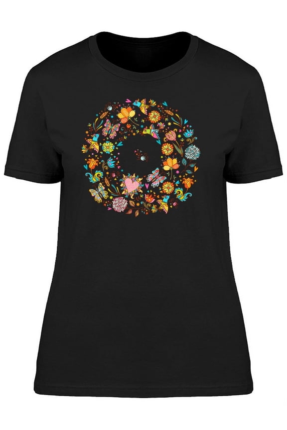 Butterflies & Flowers Round Logo T-Shirt Women -Image by Shutterstock, Female Large