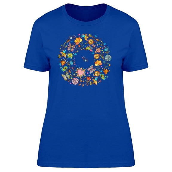 Butterflies & Flowers Round Logo T-Shirt Women -Image by Shutterstock, Female Large