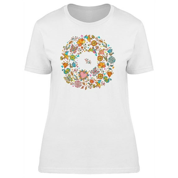 Butterflies & Flowers Round Logo T-Shirt Women -Image by Shutterstock, Female Medium