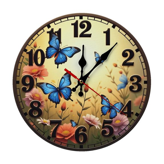 Butterflies Flowers Sunset Wall Clock 10 Inch Silent Non Ticking Round Clock Decoration for Living Room Kitchen Bedroom Bathroom Office Classroom