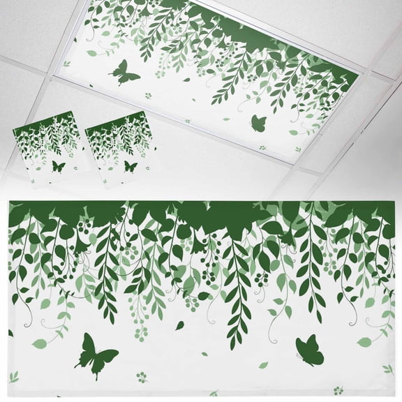 Butterflies Fluorescent Light Covers Spring Green Butterfly Falling Leaf Plant Silhouette Magnetic Light Filters Ceiling Lighting Panel Shade for Classroom Office Home 2 x 4 ft, 2 Pack