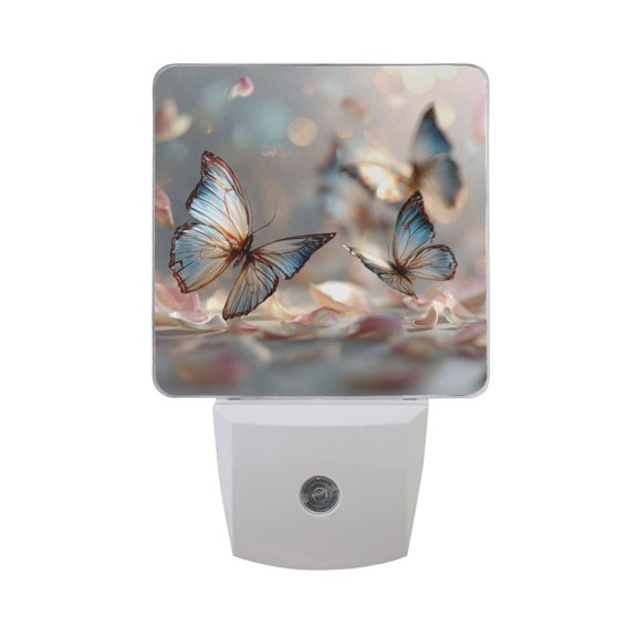 Butterflies Fluttering Petals Scatter LED Night Light Sensor Lamp Plug-in Adjustable Brightness 2 Pack