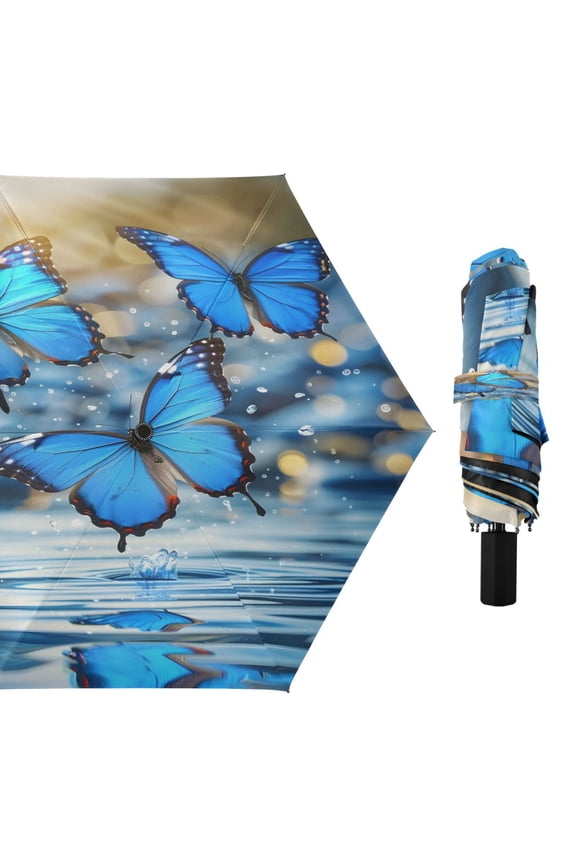 Butterflies Fly on Water Compact Sun Umbrella Windproof Travel Umbrellas for Rain Strong Portable UV Protection
