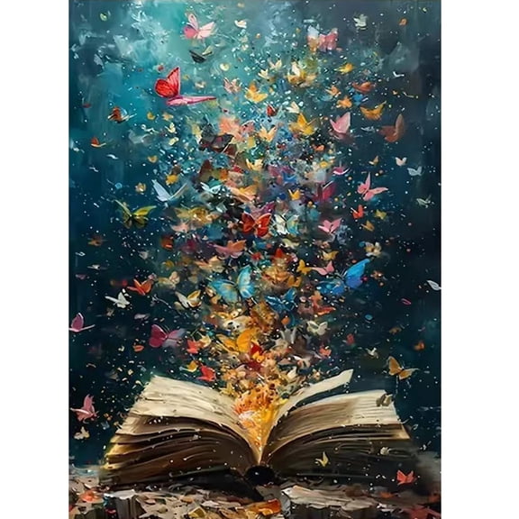 Butterflies Flying From Book Diamond Painting Kits for Adults, 5D Full Drill Colorful Magic Book Butterfly Diamond Art, DIY Fantasy Book Lover Gem Painting Crafts for Home Wall Decor Gifts