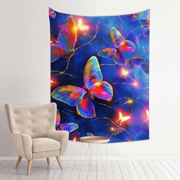 Butterflies Flying Bright Colors Tapestry Wall Art, 100% Polyester Wall Hanging, Vivid HD Printed Decorative Tapestry 30x40 in for Bedroom Living Room Dorm Decor