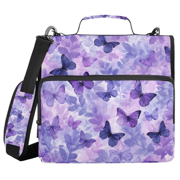 Butterflies Flying above Leaves Binder Bag with Shoulder Strap 3 Ring Zipper Binder File Folder Document Storage