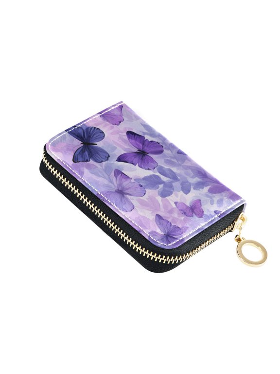 Butterflies Flying above Leaves Women's Credit Card Holder PU Leather Zipper Wallet RFID Blocking