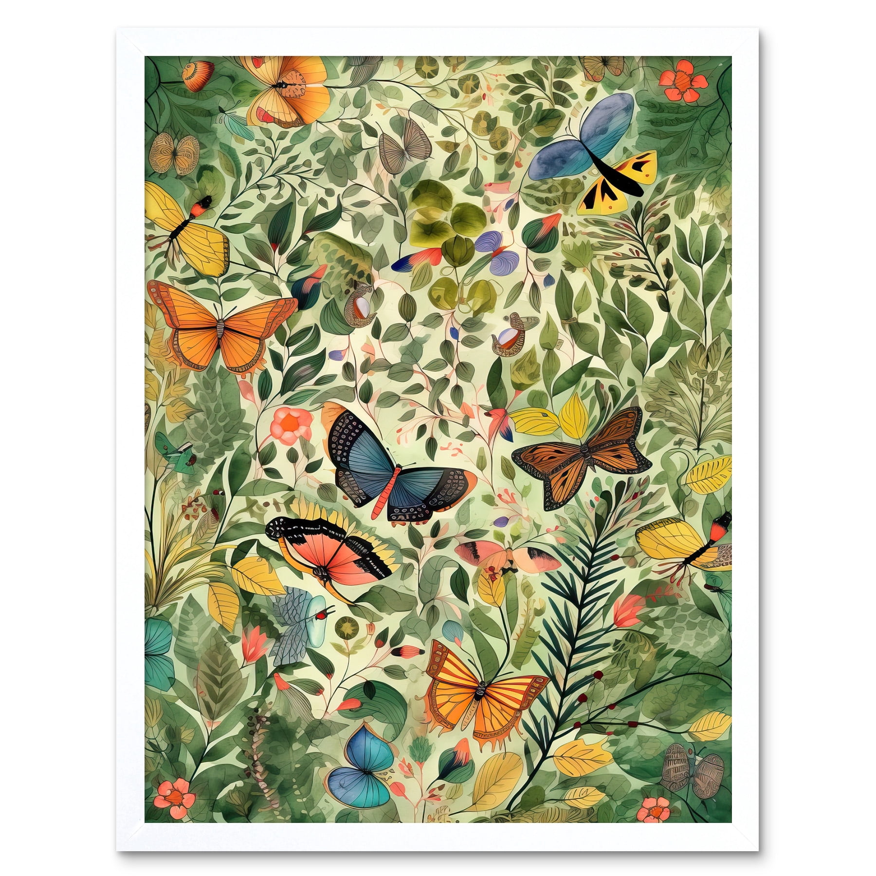 Butterflies Flying in Spring Field Modern Folk Art Art Print Framed ...