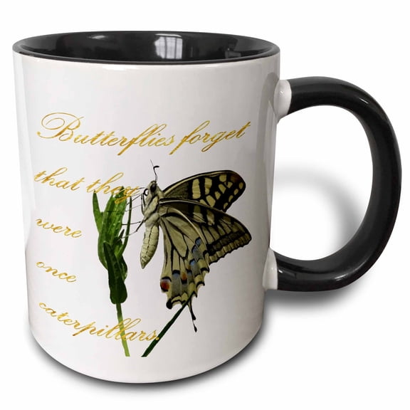 3drose, Butterflies Forget They Were Once Caterpillars Proverbial Text, 11oz Two-tone Black Mug