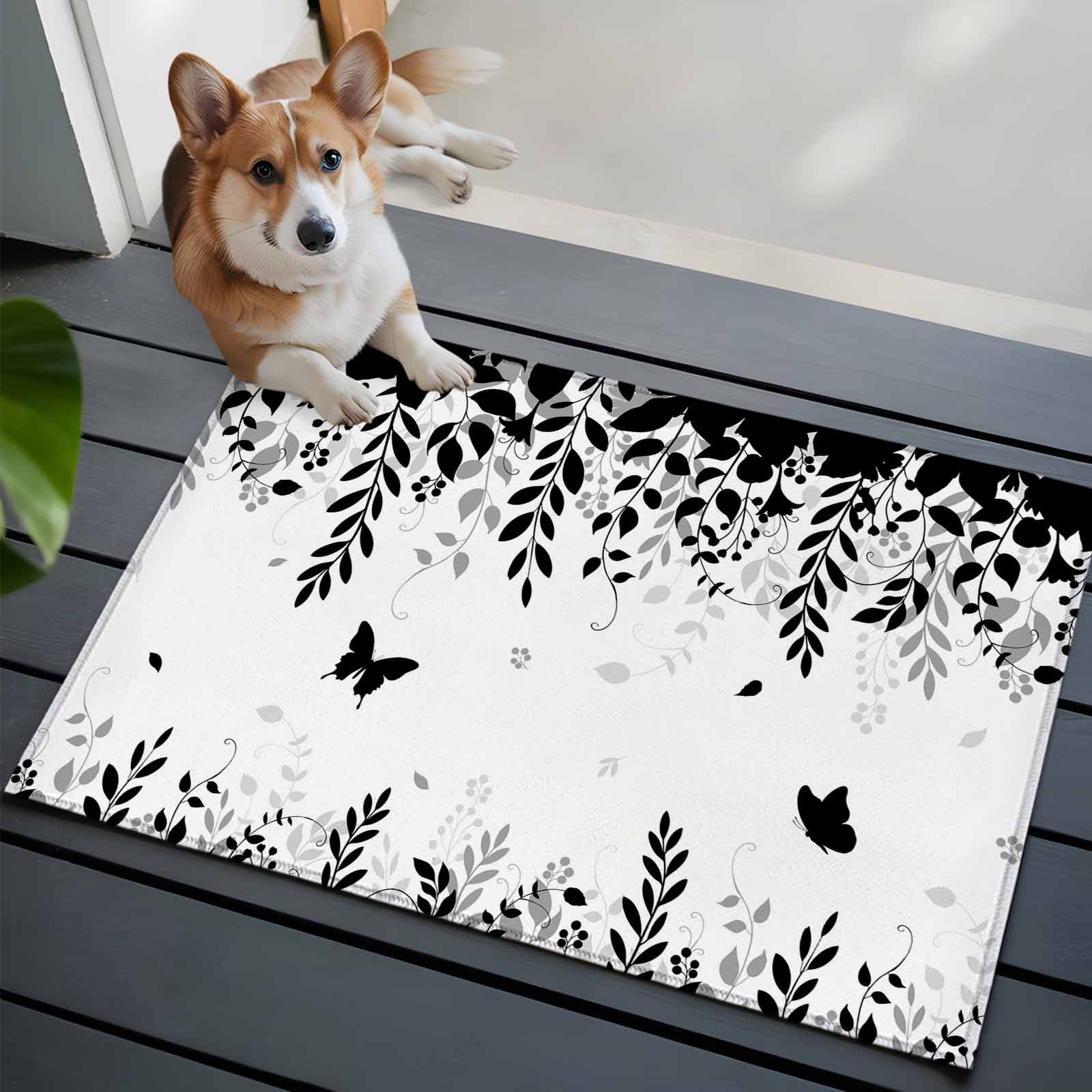 Naturestep Rug Butterfly Butterflies Front Door Rugs 2x3 ft Spring Black Butterfly Falling Leaf ...