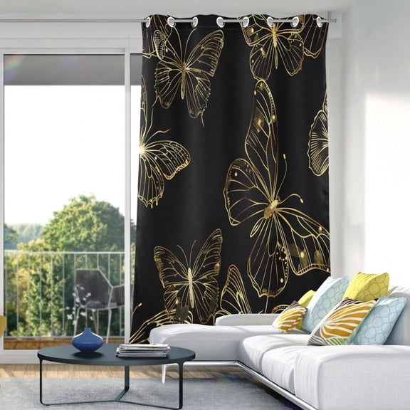 Butterflies Golden Blackout Curtains 84"x52" Thermal Insulated Curtain 1 Panel
