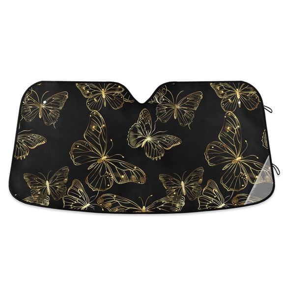 Butterflies Golden Outline Car Windshield Sun Shade Foldable Car Front Window Visor Heat and UV Protection 53x23.5