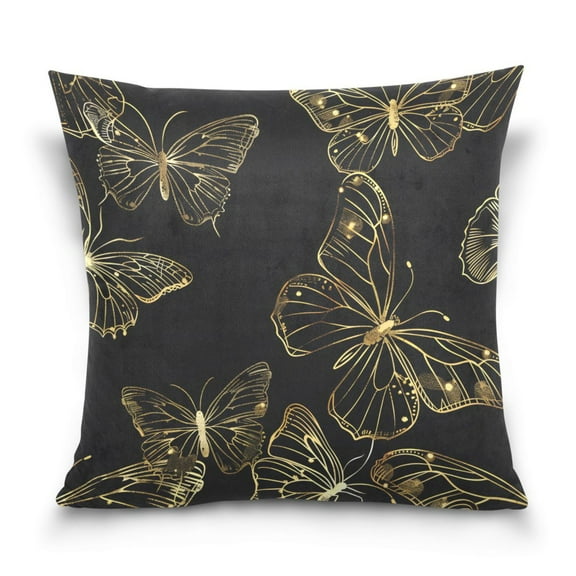 Butterflies Golden Throw Pillow Covers Couch Pillowcases Decor for Bed Sofa 18" x 18"