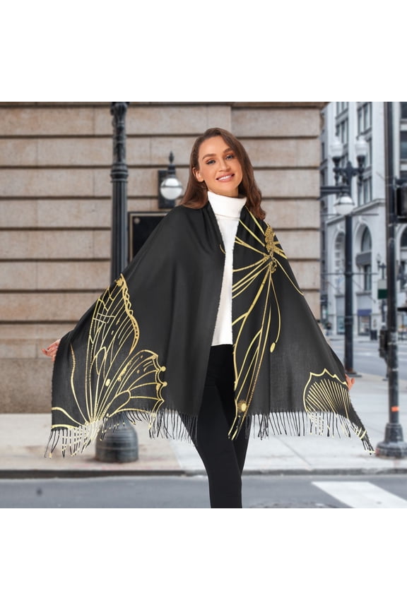 Butterflies Golden Winter Scarf for Women Fashion Warm Long Soft Blanket Scarves Gifts