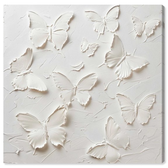 Butterflies In Ivory Canvas Elegant White Gold Wall Art by Art Remedy, Gallery Wrapped, 40" x 40"