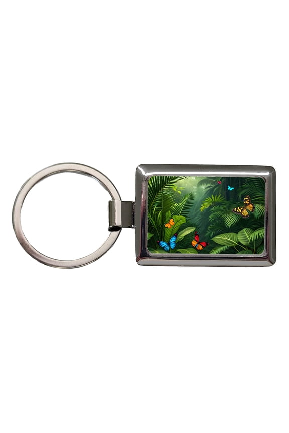 Butterflies In Jungle Colorful Metal Rectangle Keychain