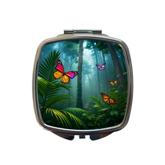Butterflies In Jungle Forest Travel Makeup Handbag Purse Small Pocket Compact Mirror