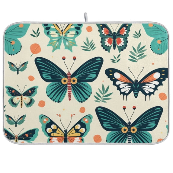Butterflies Leaves Green Dish Drying Mat Dish Drainer Rack Mats Water Absorbent Non-Slip Easy Clean Heat Resistant for Kitchen Counter