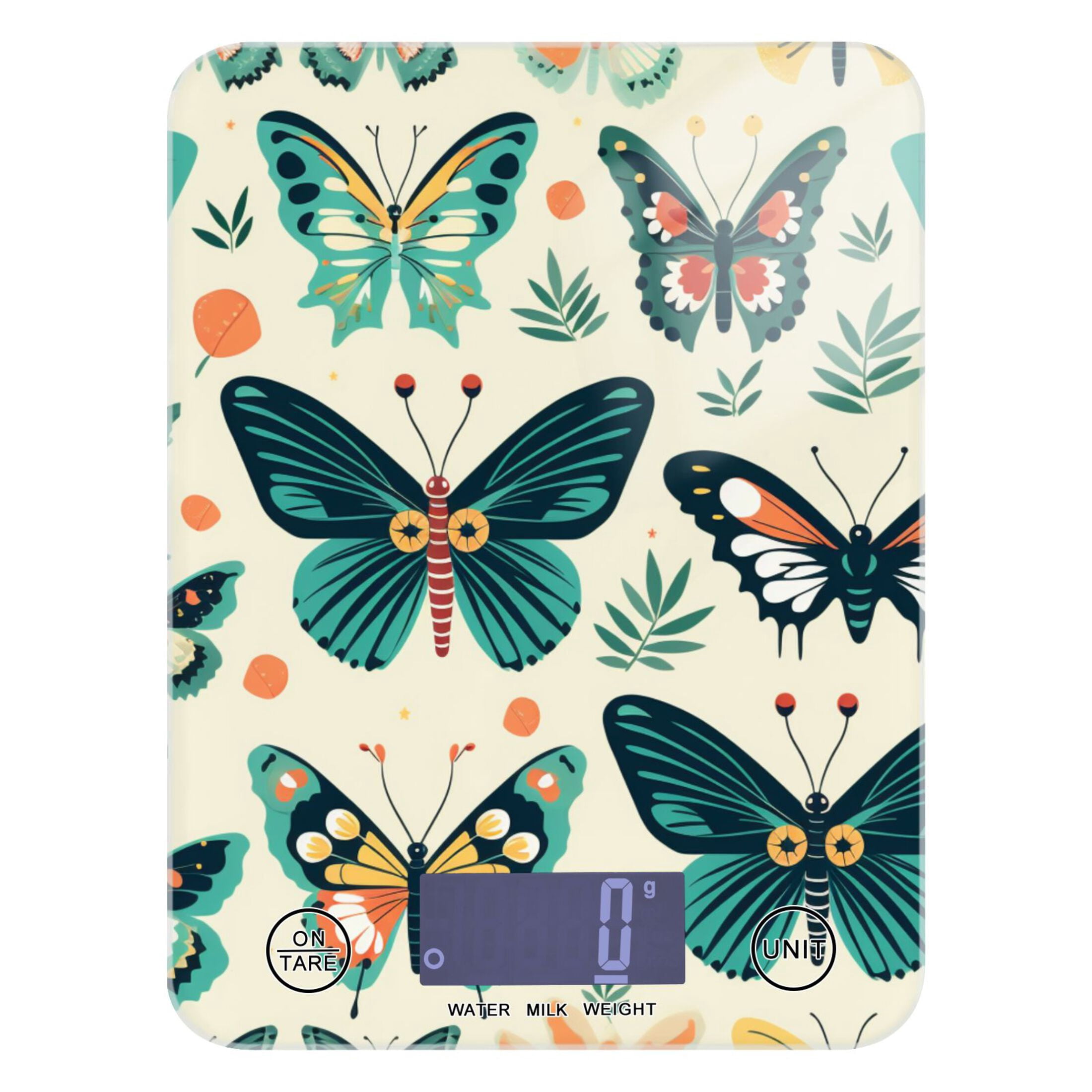 Butterflies Leaves Green Food Scale Digital Kitchen Scale Waterproof Tempered Glass Tare Function 11 lb for Baking Cooking Meal Prep