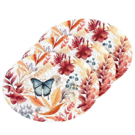 Butterflies Leaves Orange 3 Pack Dish Sponges Bulk Natural Sponges Compressed Sponges Non-Scratch for Kitchen Cleaning Dishes
