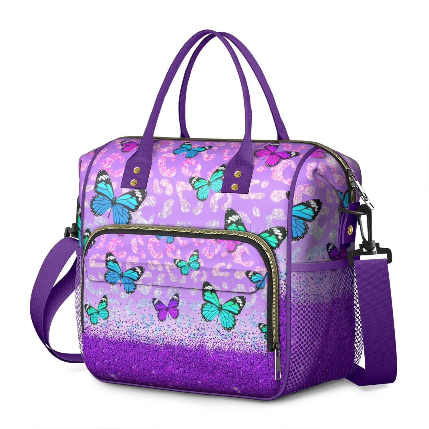 Butterflies Lovers Artistic Lunch Tote – Insulated Leakproof Large Cooler Bag with Colorful Floral Patterns, Dual Compartments for Outdoor or Office