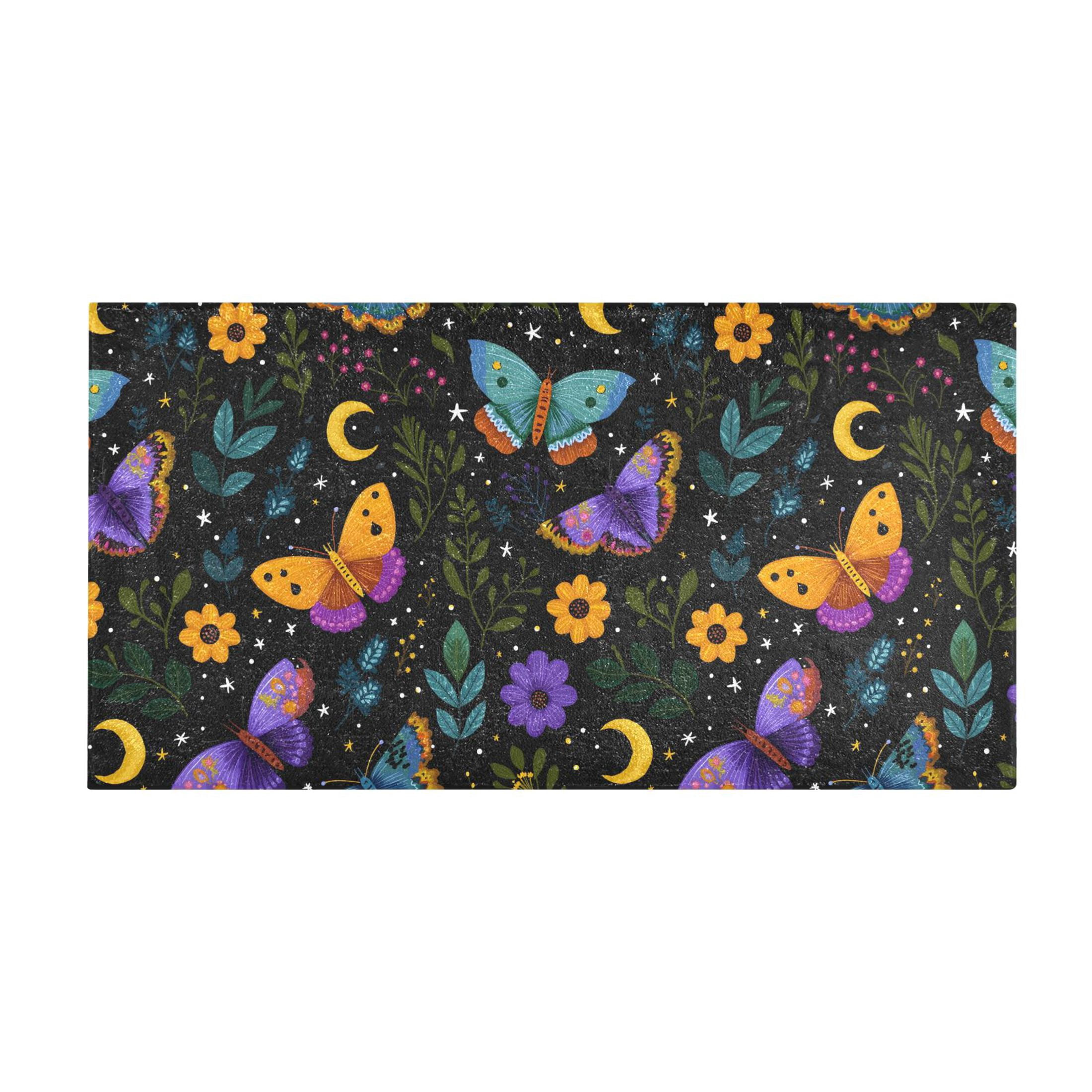 Butterflies Moon Pattern Bath Mat 39x20 Inch Soft Absorbent Non-Slip ...