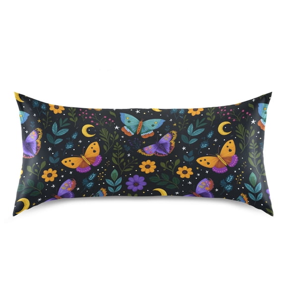 Butterflies Moon Pattern Pillow Case Standard Size Silky Satin Pillow Cover for Bedroom 20x26 Inch