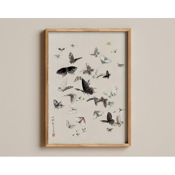 Butterflies And Moths Print, Japanese Nature Art, Hokusai Insect Poster, Vintage Butterfly Decor, Botanical Wall Art Wall Art, Modern Wall Decor, 16x24 UNFRAMED