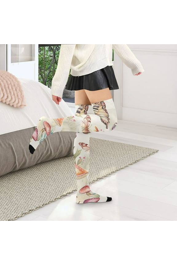 Butterflies Mushrooms Womens Thigh High Stocks Over Knee High Socks Thigh Tigh Boot Stockings